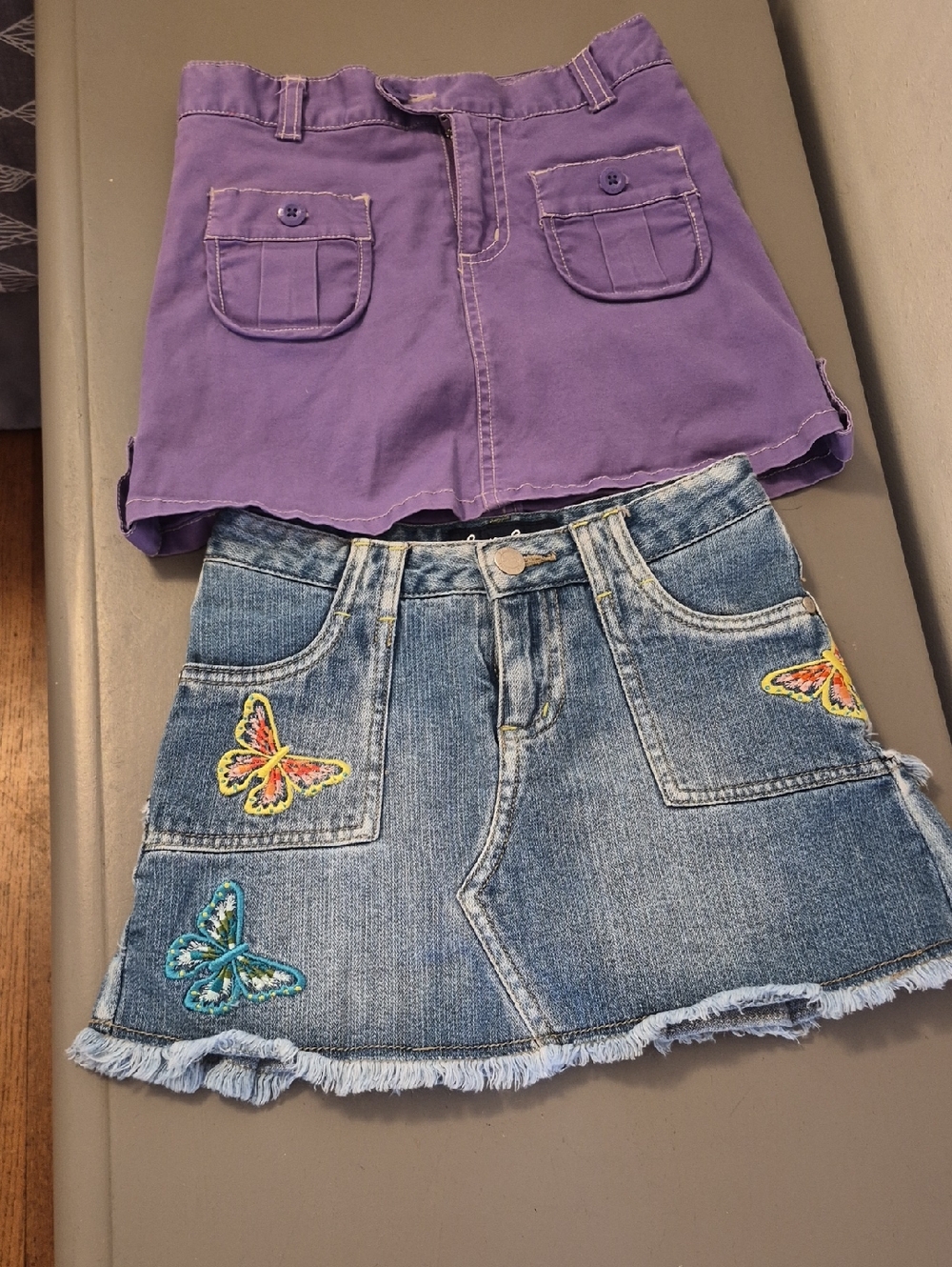Purple Cotton Mini Skirt & Butterfly Denim Skirt Duo